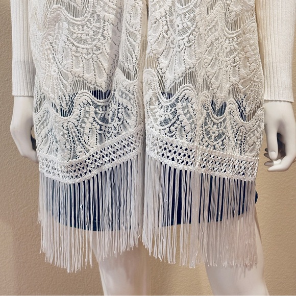 Victorias Secret Ivory Cream Lace Kimono Cover Up Womens Medium Large Fringe - Picture 7 of 16